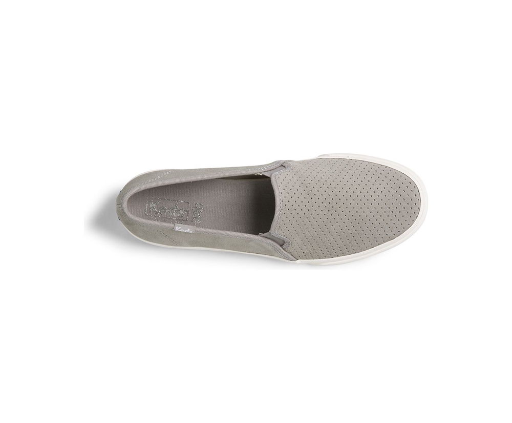 Womens Keds Slip Ons - Double Decker Perf Suede - Grey - 4137-ITCHN